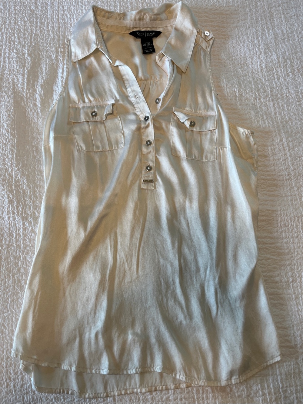 White House Black Market Ivory Silk Sleeveless Blouse 2